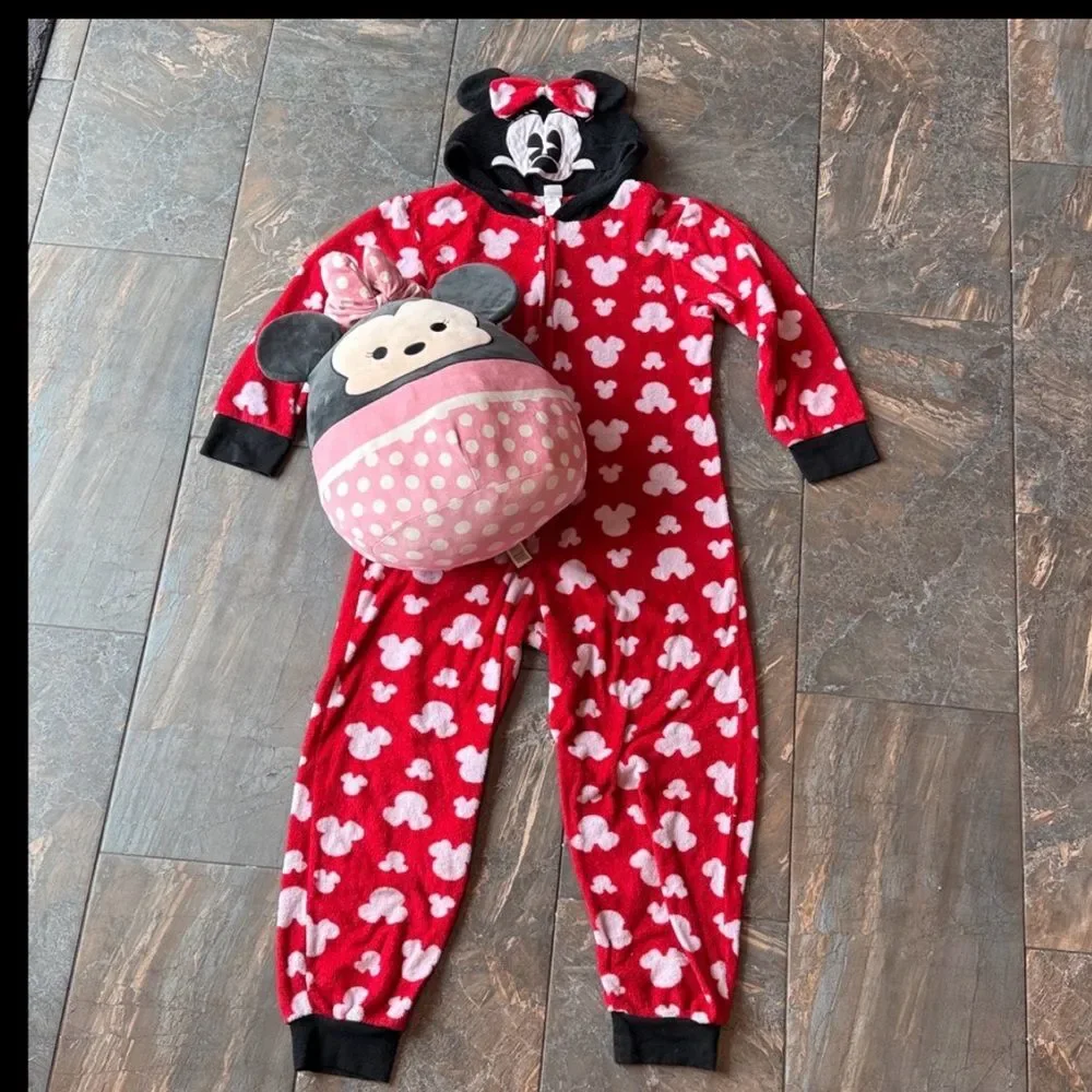Disney Minnie Mouse Pajama Fleece Sleeper & Squishmallows Disney Plush 16”Minnie